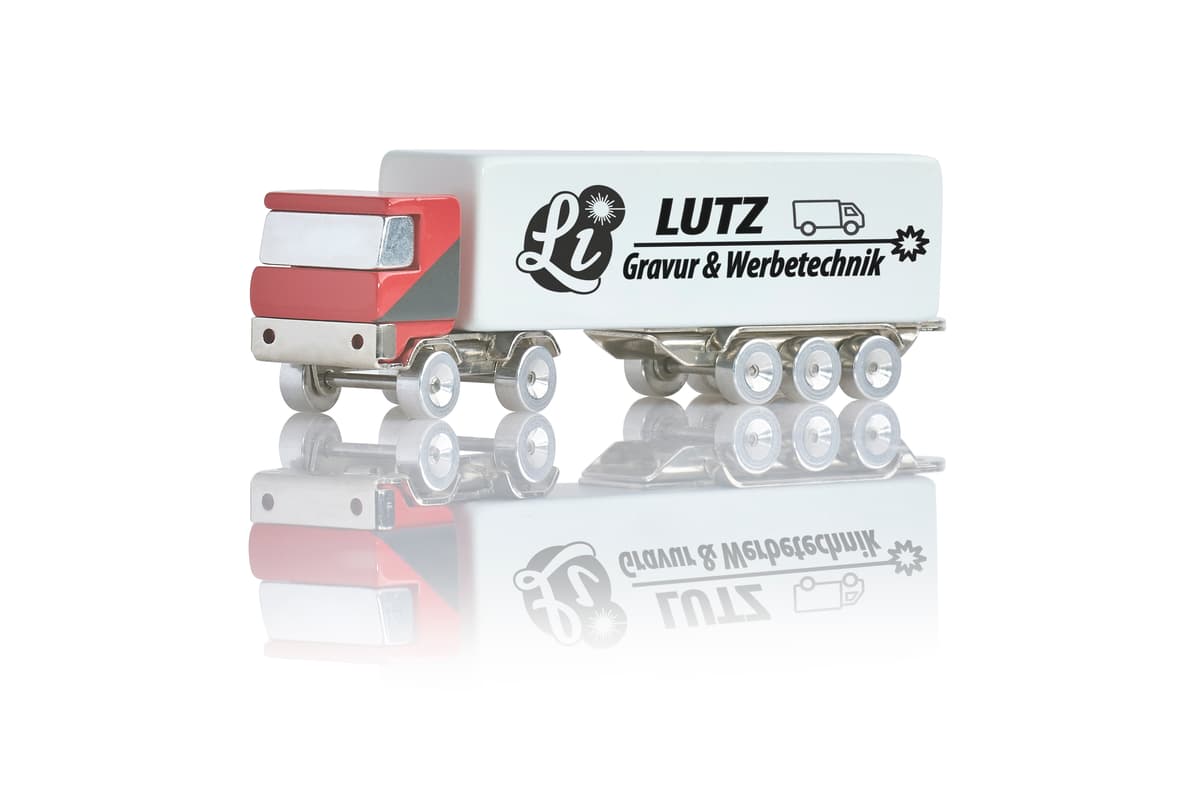 Ein detailgetreues Modell eines Mini-LKWs, personalisierbar mit Ihrem Logo.